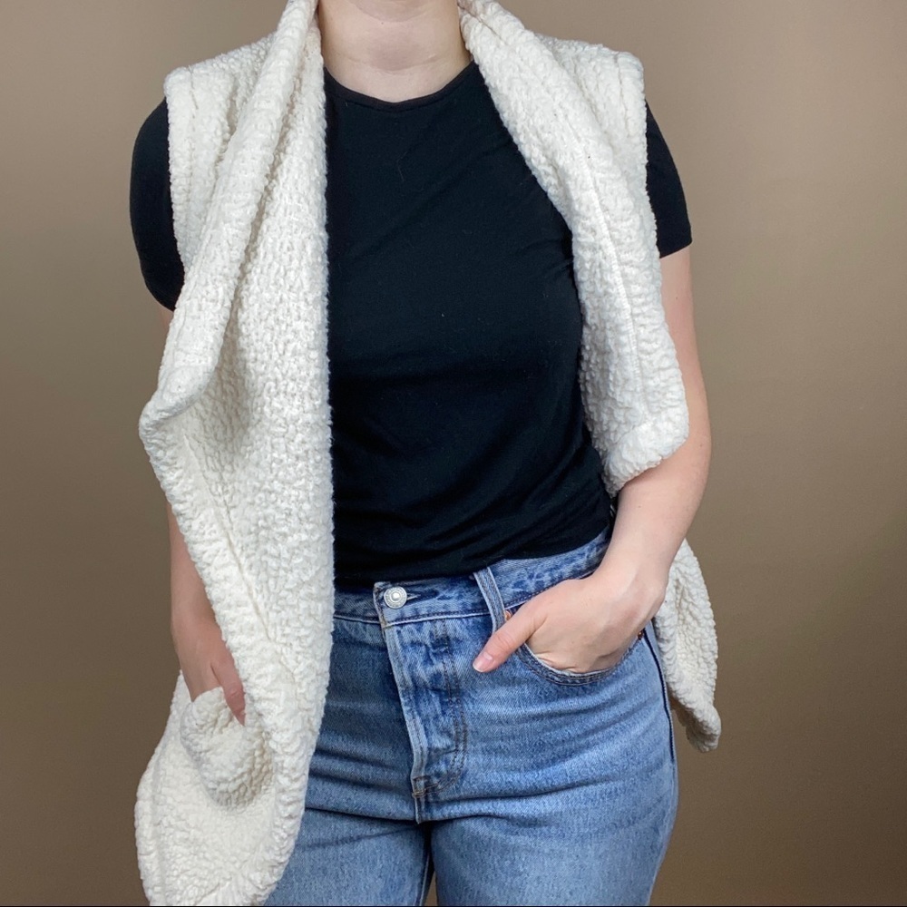 Jones New York Plush Small Oversized Teddy Waterfall Open Shawl Cardigan Vest